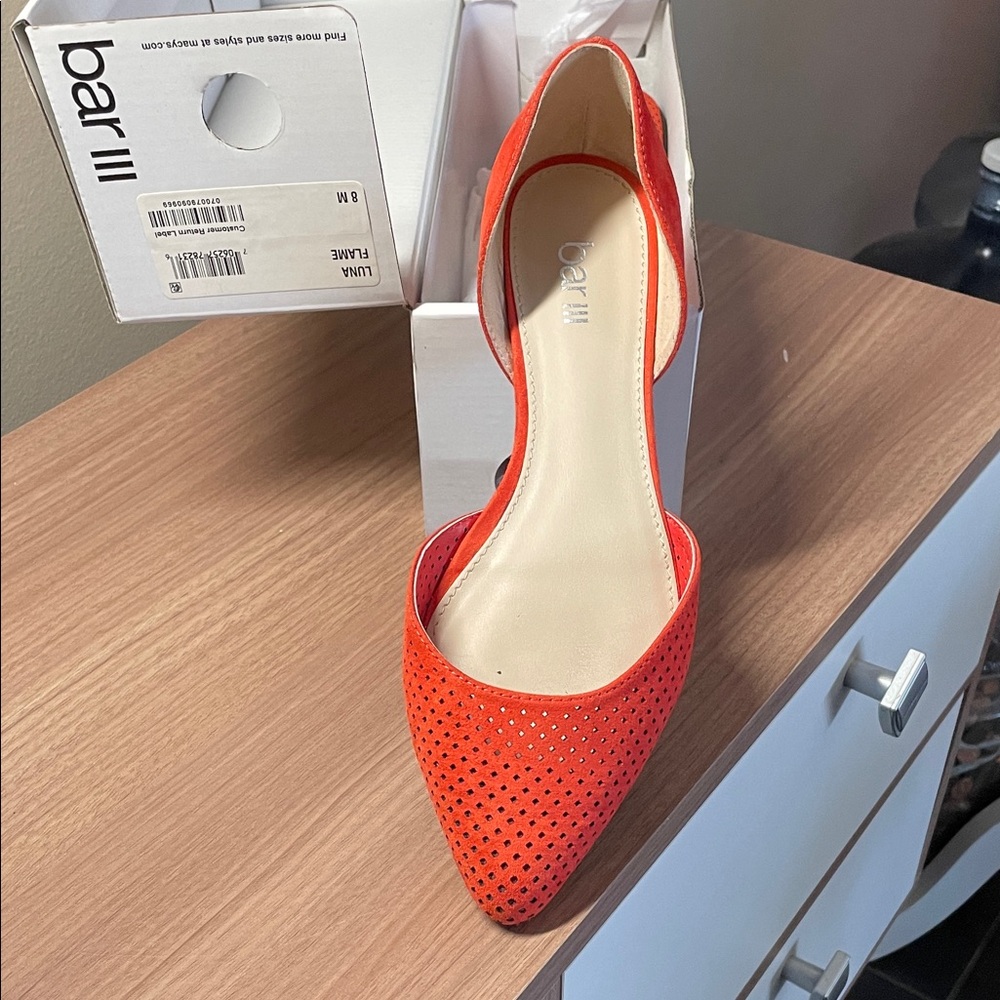 Bar III Women's Bright Orange Perforated Flats